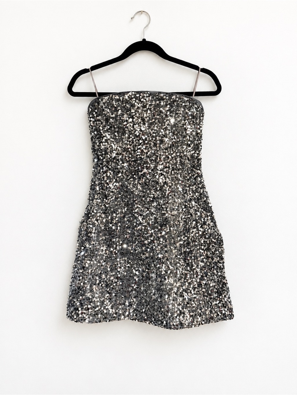 Silver Sequin Strapless Mini Dress, Sparkly Bodycon Party Dress. Brand new